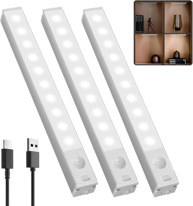 Detalle de GOODEA 18 cm Slim Bright LED Schrankbeleuchtung mit Bewegungsmelder (3er-Set, dimmbar)