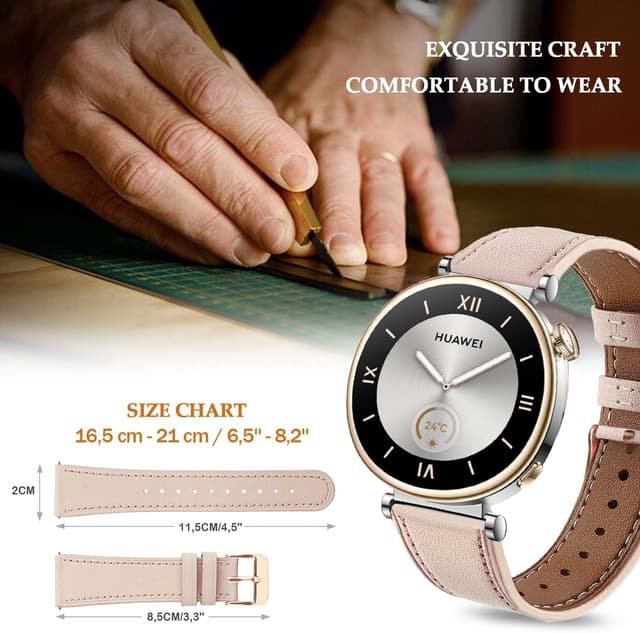 Detalle 2 de Bracelet en cuir 18 mm pour Huawei Watch GT6/GT5/GT4 41 mm (cuir avec boucle inox) – Bracelet de remplacement