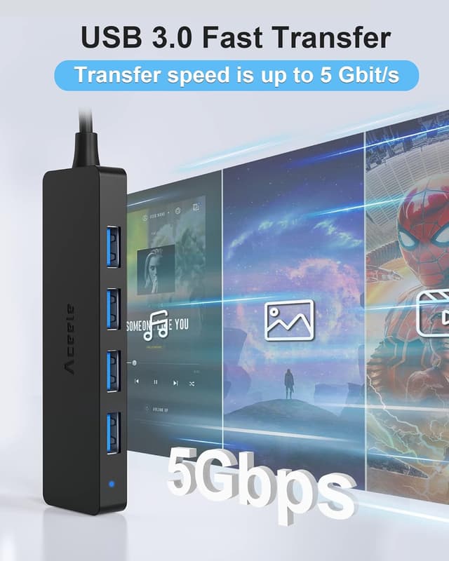 Detalle de Aceele USB 3.0 Hub (5-in-1) with Type-C Powered Port for extra USB and stable data transfer