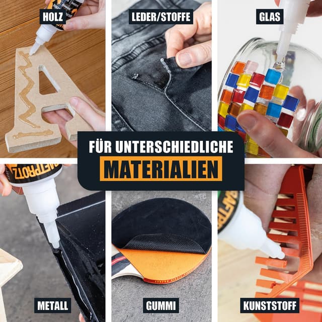 Detalle de KRAFTPROTZ Sekundenkleber-Set (2× 50 g) flüssig & gel – extra stark, wasserfest & hitzebeständig, anti-austrocknend