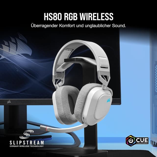 Detalle 2 de Corsair HS80 RGB Wireless Multiplattform Gaming-Headset (Dolby Atmos, iCUE, omnidirektionales Mikrofon) in Weiß