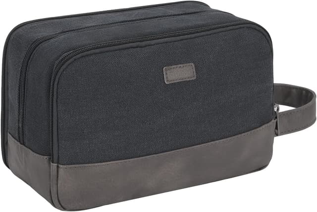 Detalle de WANDF Herren-Kulturtasche Reise-Kulturtasche (Canvas, schwarz) mit trocken-nass Trennung