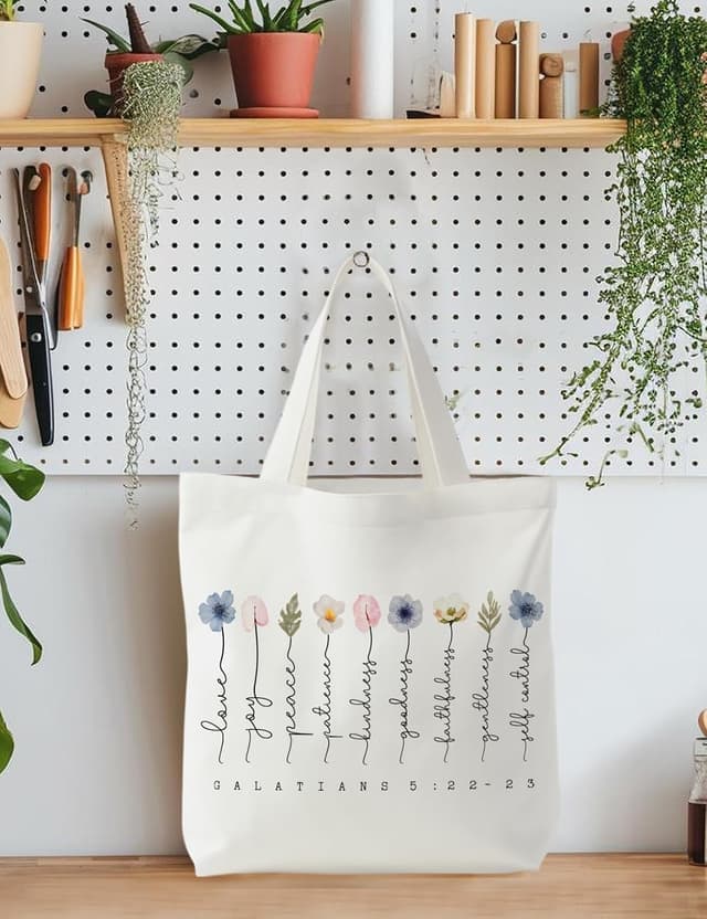 Detalle de Supwhd Women’s Christian Bible Tote Bag — Reusable Canvas Bible Bag with Pocket & Long Handles