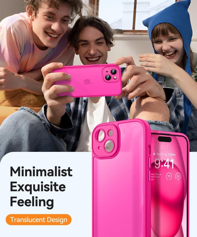Detalle de CANSHN Matte Compatible with iPhone 15 Case (6.1") – Hot Pink, shockproof protection with full camera cover