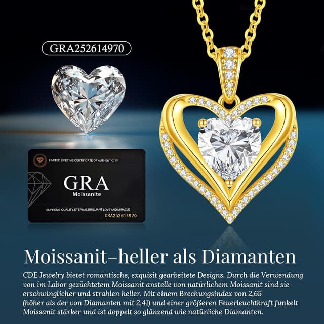 Thumbnail 6 de Collier CDE femme cœur double en argent 925 et moissanite (Pureté VVS1, couleur D)