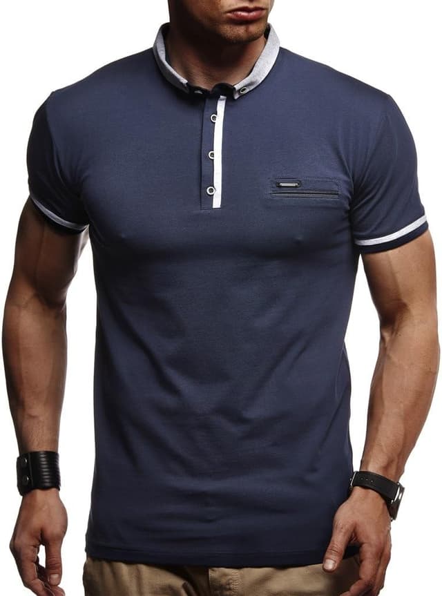 Detalle de Leif Nelson LN1280 T-shirt à col polo classique pour homme en coton, coupe ajustée noir et blanc