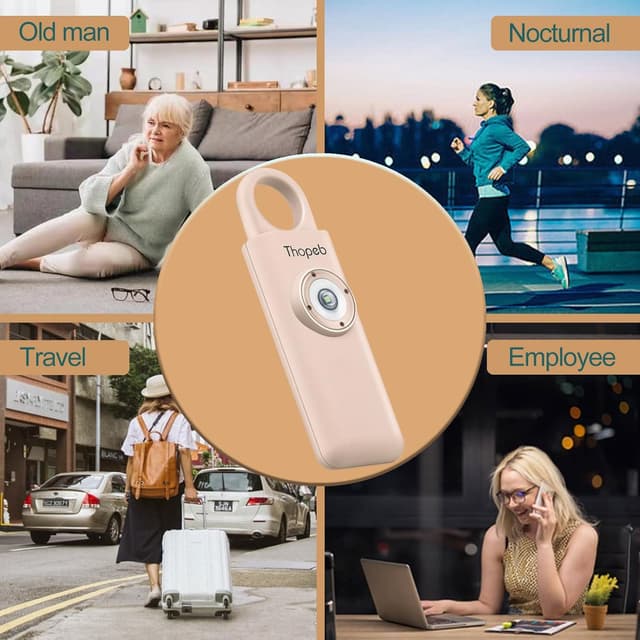 Detalle 2 de Thopeb Personal Alarm Schlüsselanhänger für Frauen – extra laute Sirene & Stroboskoplicht