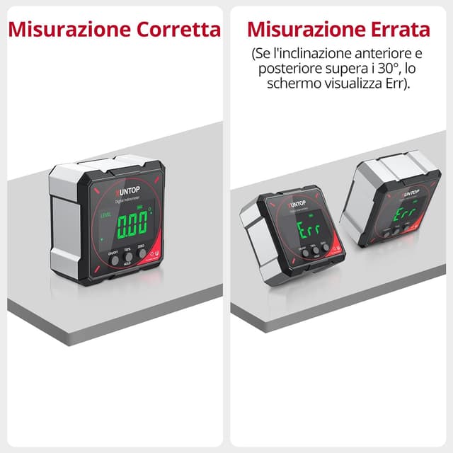 Detalle de XUNTOP 4*90° inclinometro digitale ricaricabile con display LCD IP54 e 4 lati magnetici