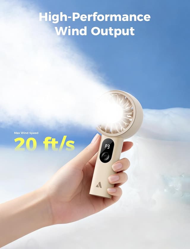 Detalle de Aecooly Mighty Handheld Fan (Beige) – USB rechargeable portable mini fan with 5 speeds