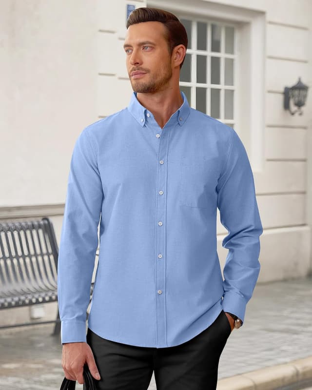 Detalle de J.VER Oxford Herrenhemd bügelfrei Regular Fit (Langarm, Button-down, mit Tasche) aus Baumwolle