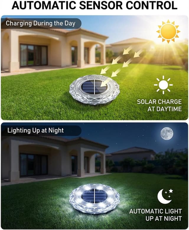 Detalle de KALAHOL 10-Pack Solar Garden Lights (8 LEDs) for Pathways, IP65 Waterproof – Cold White