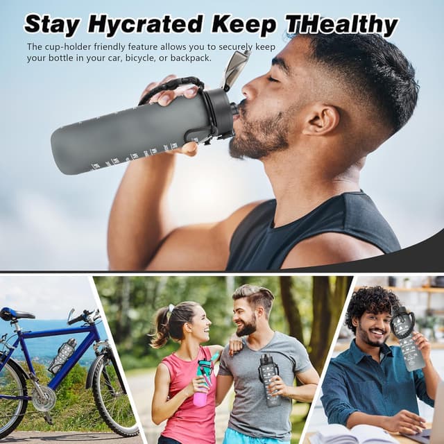 Thumbnail 6 de AiQInu borraccia 1 litro con indicatore del tempo, BPA-free e chiusura anti-perdita