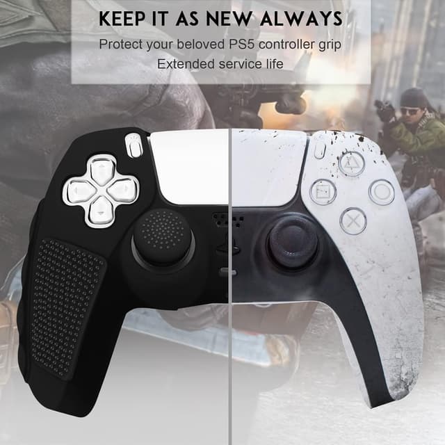 Detalle de SIKEMAY Anti-Slip PS5 Controller Skin (2-Pack) with 8 Thumb Grip Caps