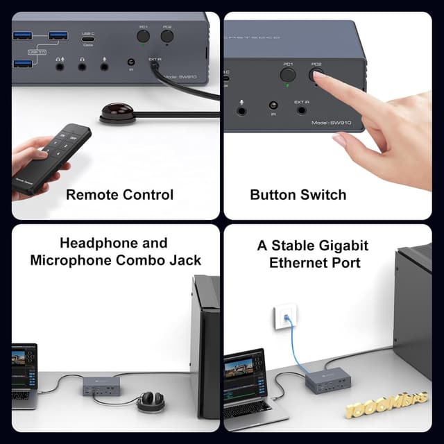 Detalle de VEDINDUST USB C KVM Switch Dock 4K 120Hz