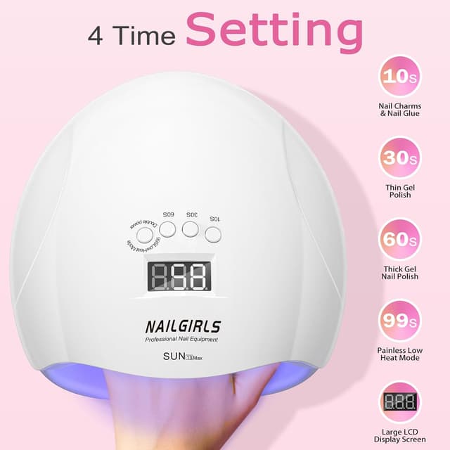 Detalle de NAILGIRLS UV LED Nail Lamp 220W with auto sensor, detachable base and 4 timer presets