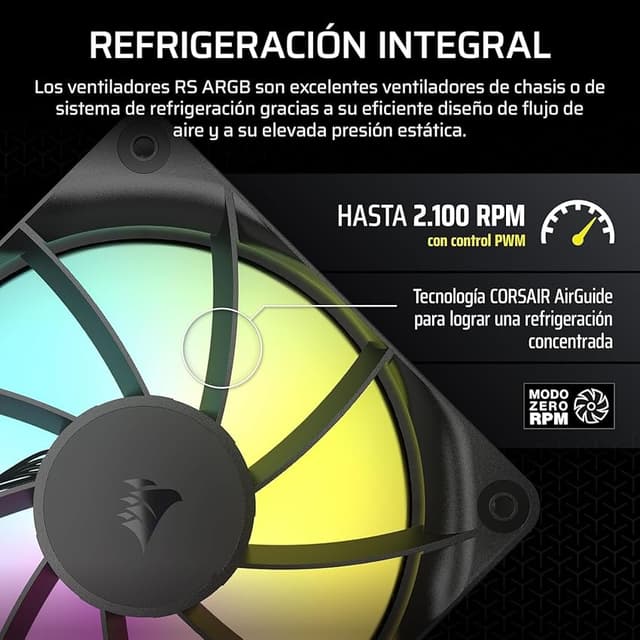 Detalle 2 de CORSAIR RS120 ARGB ventiladores 120 mm (pack 3) 🖥