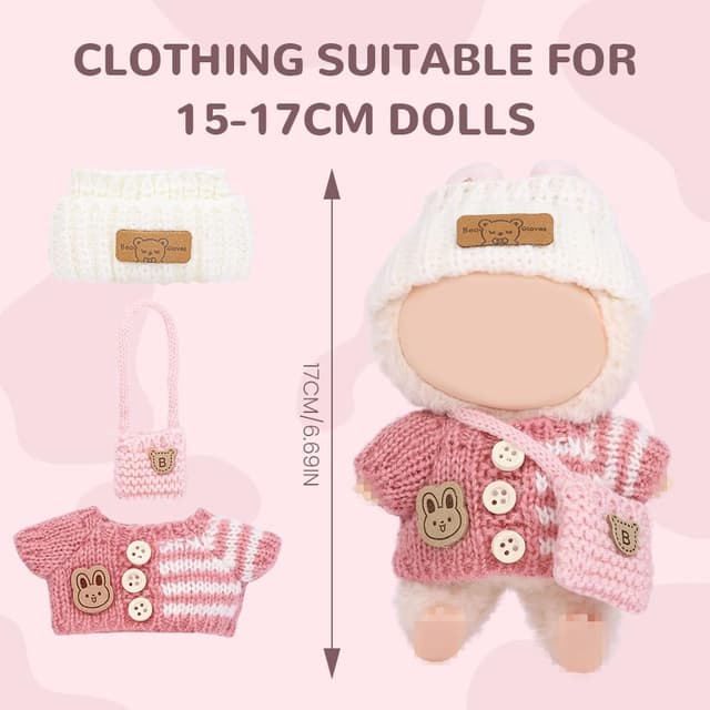 Detalle 2 de Vicloon 3 pcs doll clothes set for 17cm sitting dolls – red sweater, shoulder bag and hat