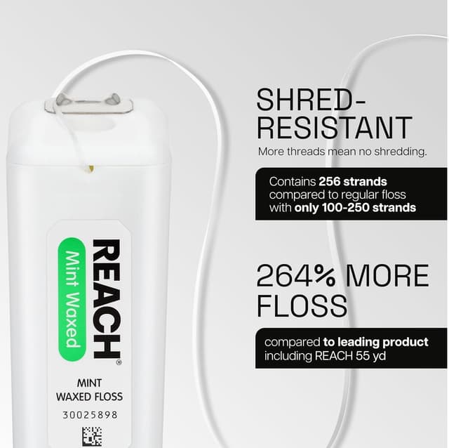 Detalle de REACH Waxed Dental Floss (Mint) — Shred-Resistant, Plaque Remover, Smooth Glide, PFAS-Free, 6 Pack