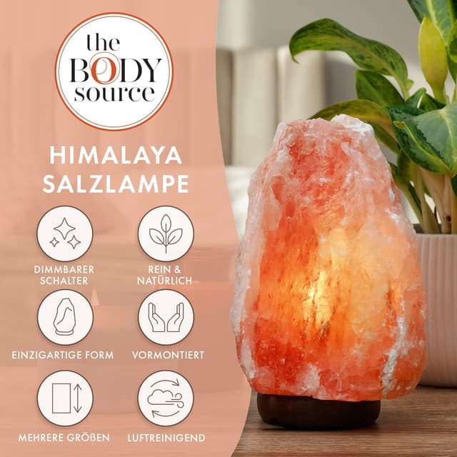 Detalle de The Body Source Himalaya Salzlampe (3–5 kg) mit Dimmerschalterlicht auf Holzständer – Nachtlicht mit 10-W-Glühbirnen & Geschenkbox
