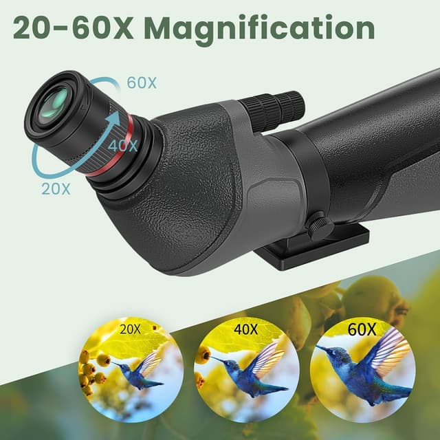 Detalle de Gosky 20-60x85 Spotting Scope with Full Size Tripod, Phone Adapter, and Carrying Bag