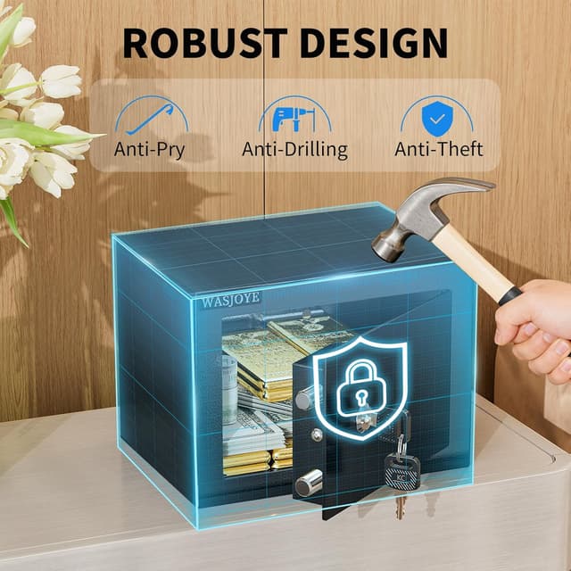 Detalle de WASJOYE Mini Cassaforte a muro con serratura a chiave, 6,6L (23×17×17 cm)