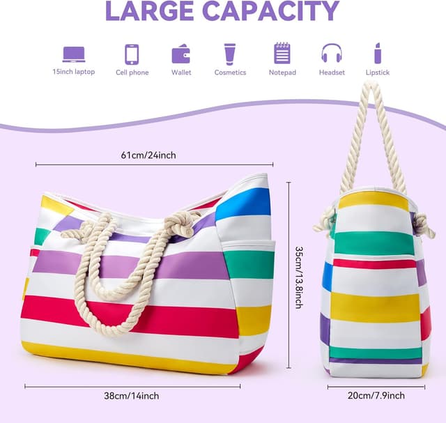 Detalle 2 de KALIDI Große Strandtasche XXL 61 x 20 x 35 cm