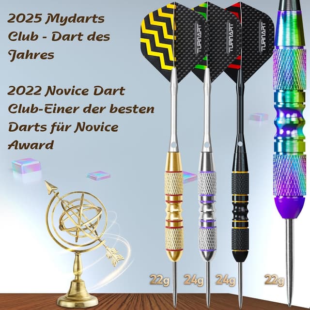 Detalle de Turnart Dartpfeile mit Metallspitze (12 Stück) für Steeldarts – mit Dart Case
