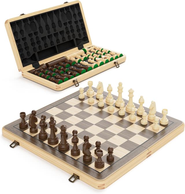 Detalle de 38 cm Holz Klapp-Schach- und Dame-Set