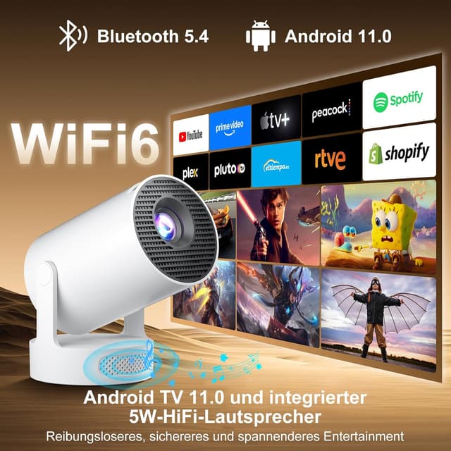 Detalle de Salange Portable Beamer 2026 – Klein-Handy-Beamer mit Android 14.0, WiFi 6 und Bluetooth 5.4