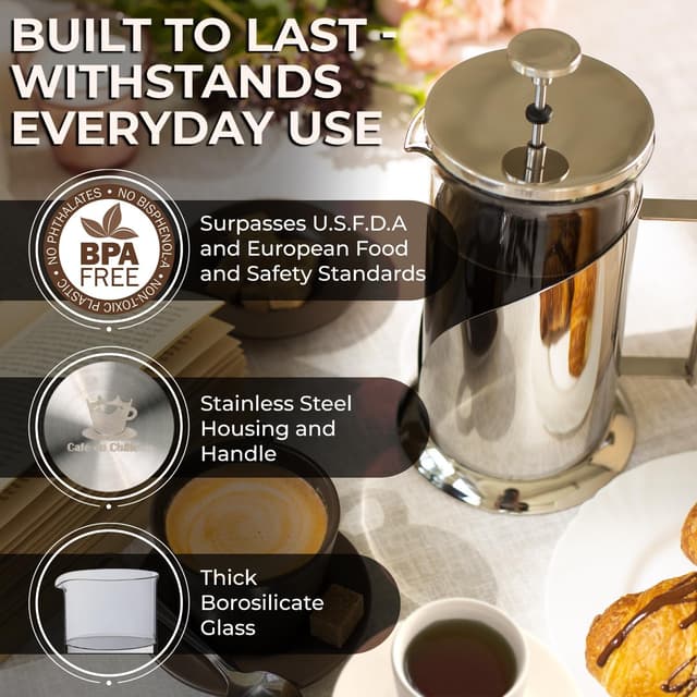 Thumbnail 3 de Cafe Du Chateau Stainless Steel French Press 34 oz