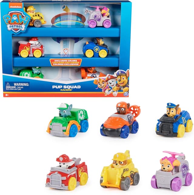 Detalle de Coffret Cadeau Paw Patrol Pat Patrouille – 6 Racers Pup Squad (voitures + chiots) à collectionner