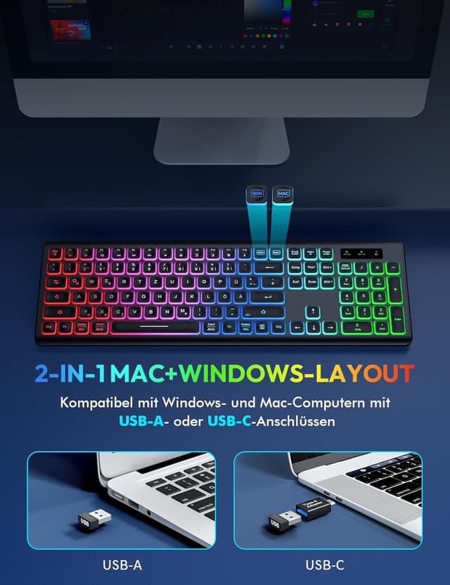 Thumbnail 3 de SABLUTE Tastatur Maus Set Kabellos Beleuchtete