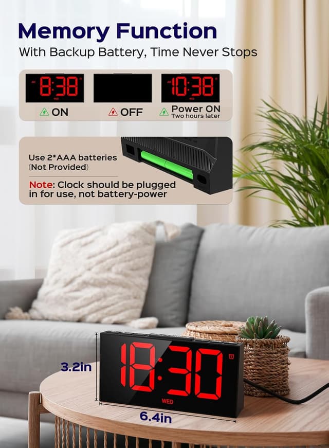 Detalle de GOLOZA Digital Alarm Clock for Bedrooms with Dual Alarms, 4-Level Brightness & USB Port