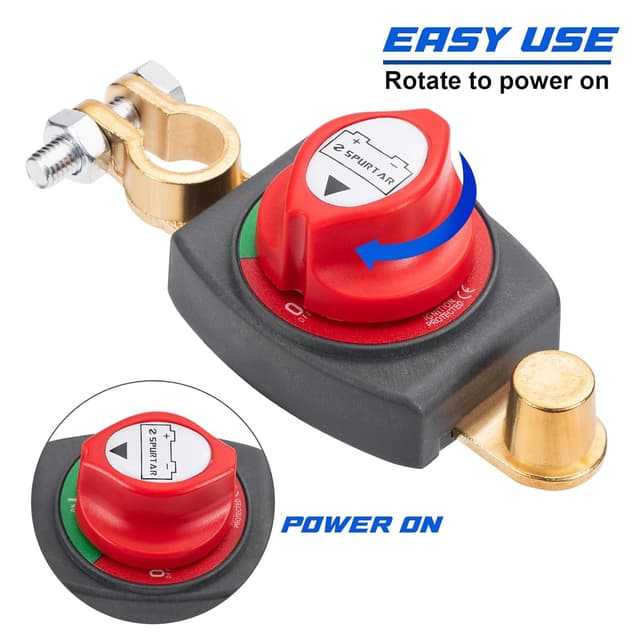 Detalle de Spurtar Battery Isolator Switch 12V–48V Top Post (Negative) – 275A continuous battery disconnect