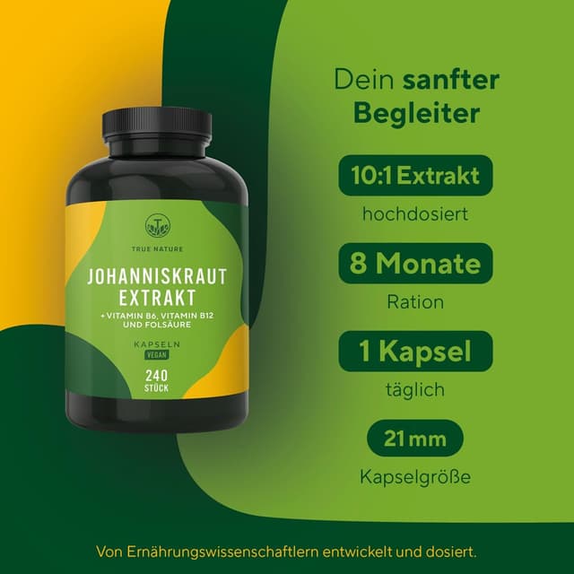 Detalle 2 de Johanniskraut Kapseln hochdosiert (TRUE NATURE) – 240 Kapseln für ca. 8 Monate
