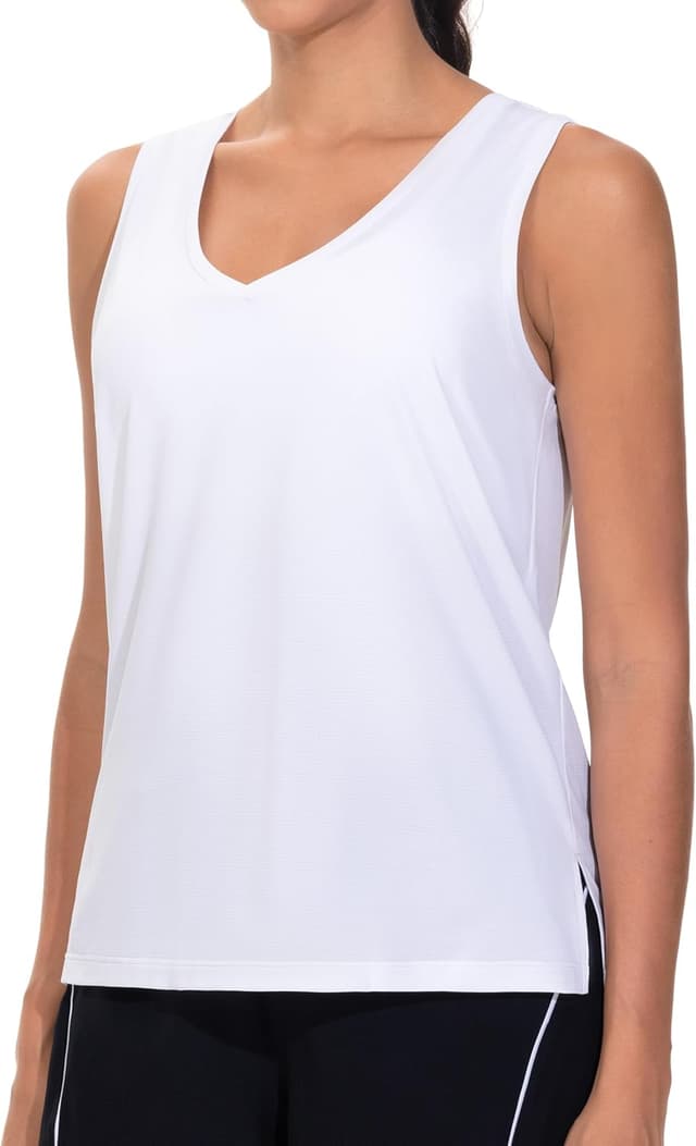 Detalle de THE GYM PEOPLE Débardeur extensible à col en V pour femme, coupe ample et séchage rapide