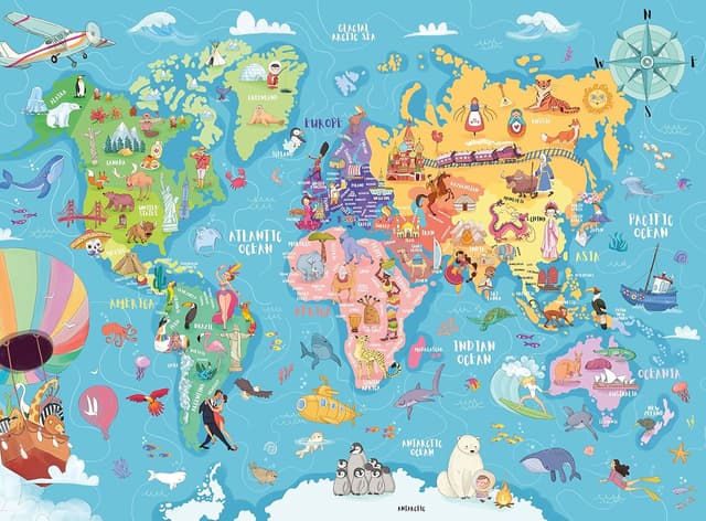 Detalle de Ravensburger Map of the World 100‑Piece Jigsaw Puzzle (Kids 6+), Colourful XXL World Map
