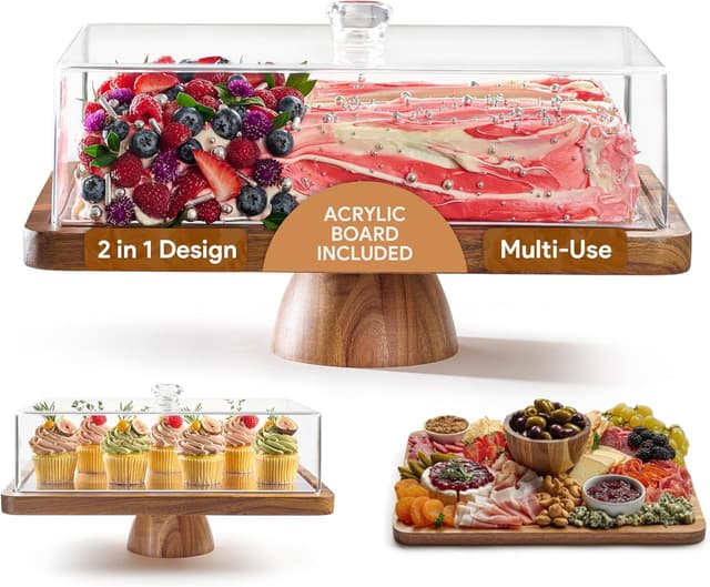Imagen de HOMESPHERE Acacia Wood Cake Stand 4" 🍰 en OfertitasTOP