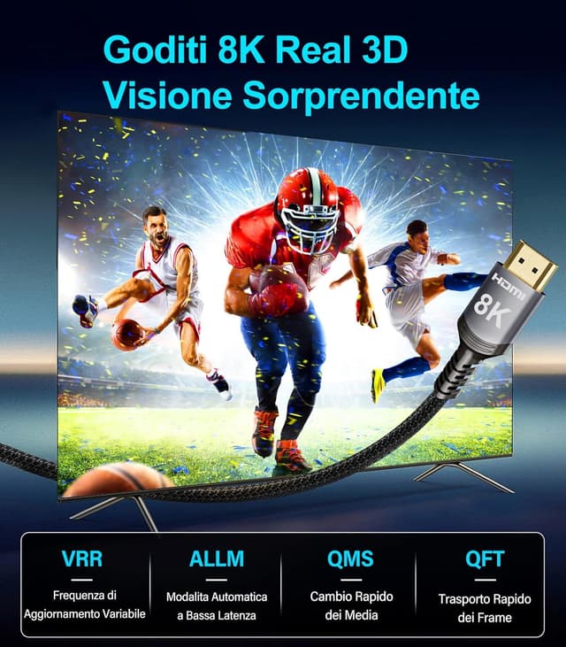 Detalle de Sniokco HDMI 2.1 8K/4K 48Gbps 20 metri (eARC, HDR10+, DTS:X)