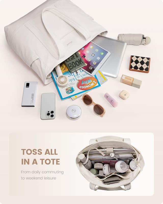 Thumbnail 6 de LOVEVOOK Damen-Shopper mit Laptoptasche bis 15,6 Zoll, leichter Tote Bag für Arbeit, Schule, Gym & Reisen (beige)