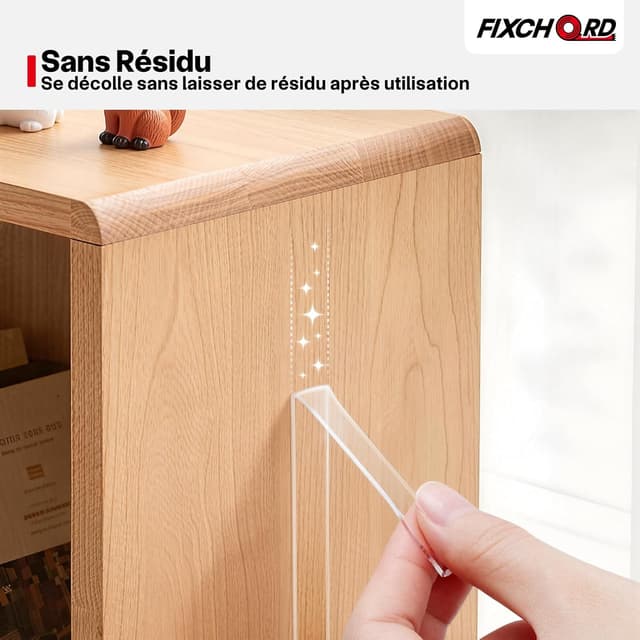 Detalle de Ruban adhésif double face FIXCHORD extra fort, acrylique imperméable et transparent (amovible) pour murs, moquettes et tapis