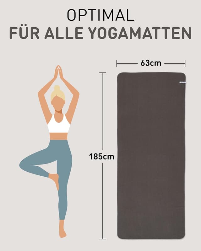 Detalle de Fit-Flip Yoga-Handtuch mit Noppen (rutschfest) – schnelltrocknend aus Mikrofaser, 185 x 63 cm, Anthracite