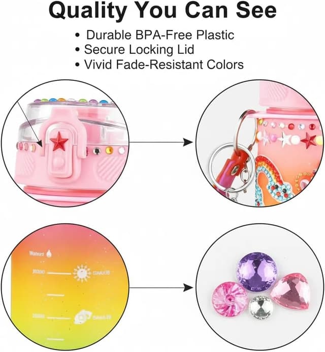 Detalle de Sanilinwild Girls DIY Water Bottle Kit (600ml) with Unicorn Theme & Friendship Bracelet Set