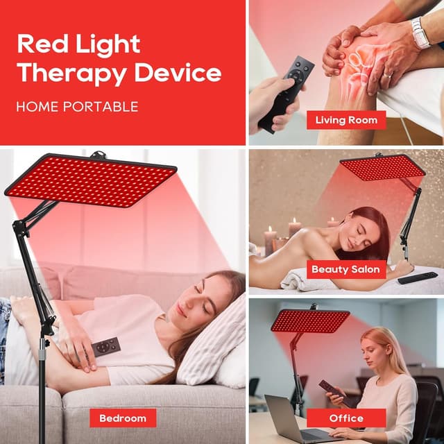 Detalle de Morfone Red Light Infrared Lamp with Wireless Magnetic Remote (660/850/940nm) – Full Body Panel, Adjustable Stand & Timer