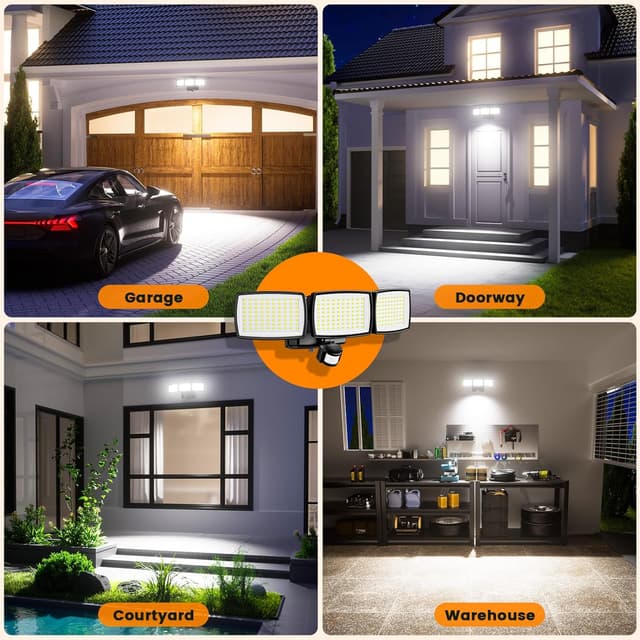 Thumbnail 6 de KIBTOY 240 LED Battery Powered Outdoor Security Light with PIR Motion Sensor (1500LM, IP65, 3 Rotatable Heads)