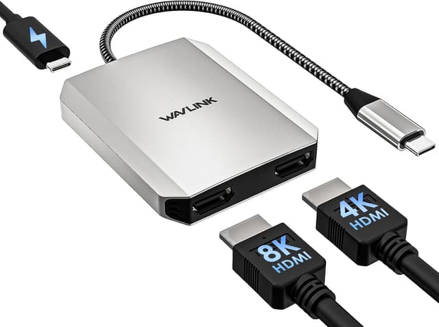 Detalle de WAVLINK Dual USB-C to Dual HDMI Adapter (Dual 4K@60Hz with 100W Power Delivery) for Dell XPS, HP, Lenovo & Thunderbolt 3/4 laptops