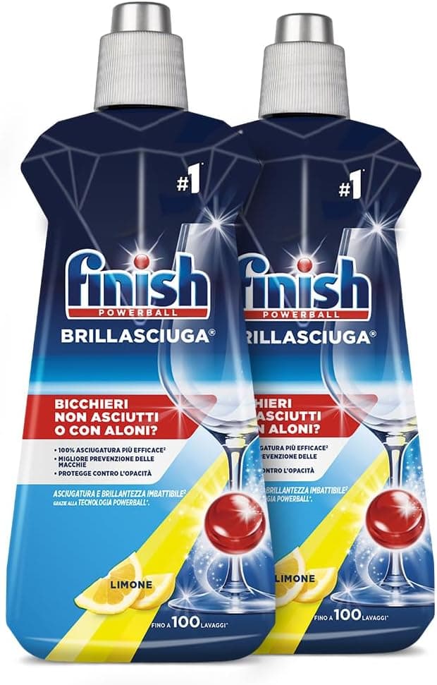 Detalle de Finish Brillantante Lavastoviglie al Limone (2 x 500 ml) Brillasciuga: aiuta piatti e bicchieri ad asciugarsi meglio