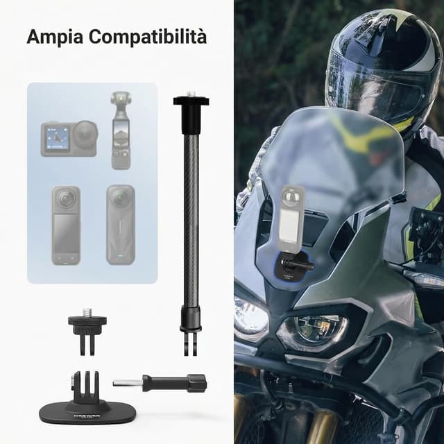 Detalle de NEEWER Supporto per casco flessibile con asta di estensione AC060: montaggio POV con adattatore adesivo