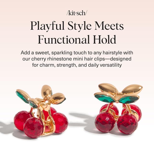 Detalle 2 de Kitsch Cherry Small Hair Clips for Women (2pcs) – Rhinestone Mini Claw Clips