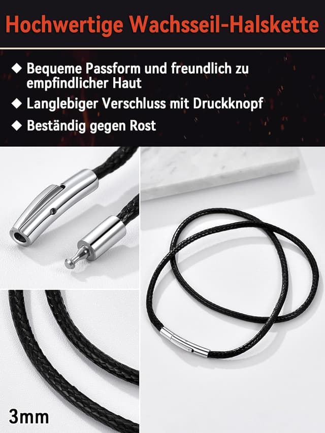 Detalle 2 de FaithHeart Lederkette für Herren & Damen – Lederband mit Verschluss, 1,5/2/3 mm, ohne Anhänger (schwarz), 40–75 cm